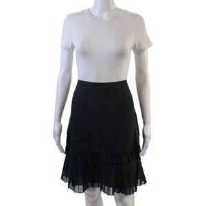 Morgane Le Fay Womens Cotton Side Zip Tiered Knee Length Skirt Navy Size L